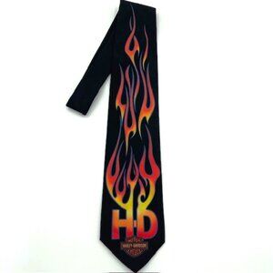 Vintage Ralph Marlin 1997 Harley Davidson Black Logo Tie Flames Motorcycle USA